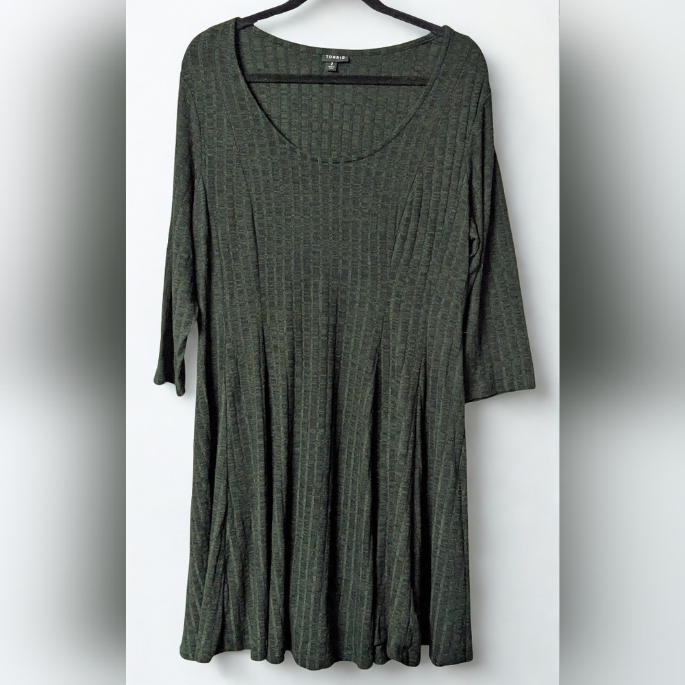 Torrid Green Textured Swing Dress Plus Size 2 3/4 Sleeve